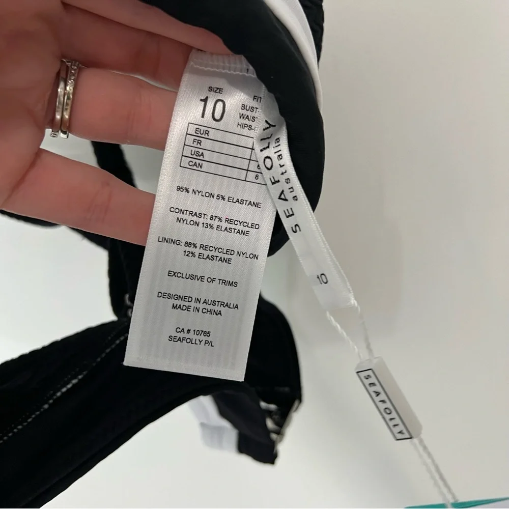 Seafolly Slice of Splice Longline Tri Bikini Top Size 6 Black and White